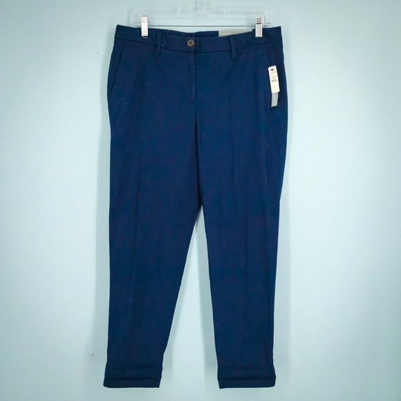 Talbots Size 8 Blue Girlfriend Chino Blue Button Zip Stretch Ankle Cotton Pants - Picture 1 of 8
